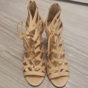 Blush Strappy Open Toe Booties Size 8.5